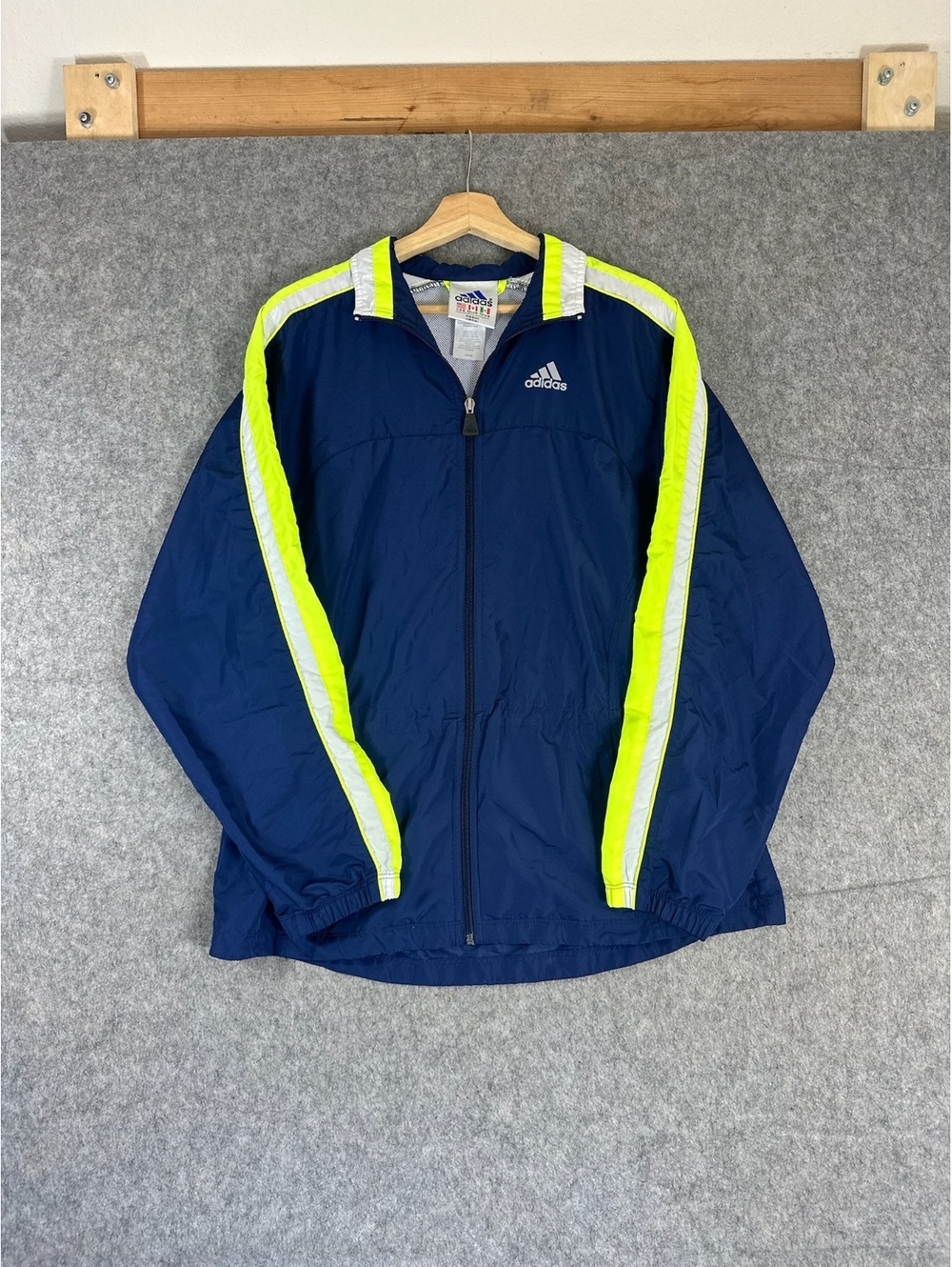 Vintage Adidas blue neon yellow windbreaker jacket size Medium